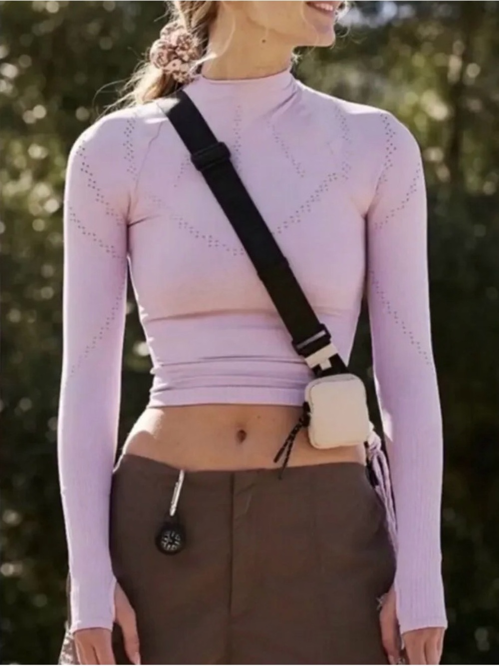 Free People Movement Good Karma purple Long Sleeve eyelet crop size xs/s NEW
